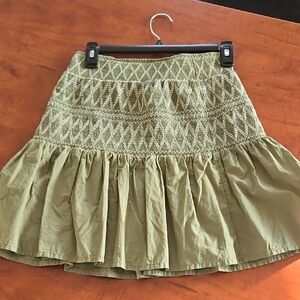 Green Bubble Mini Skirt with Ruffled Smocked Design